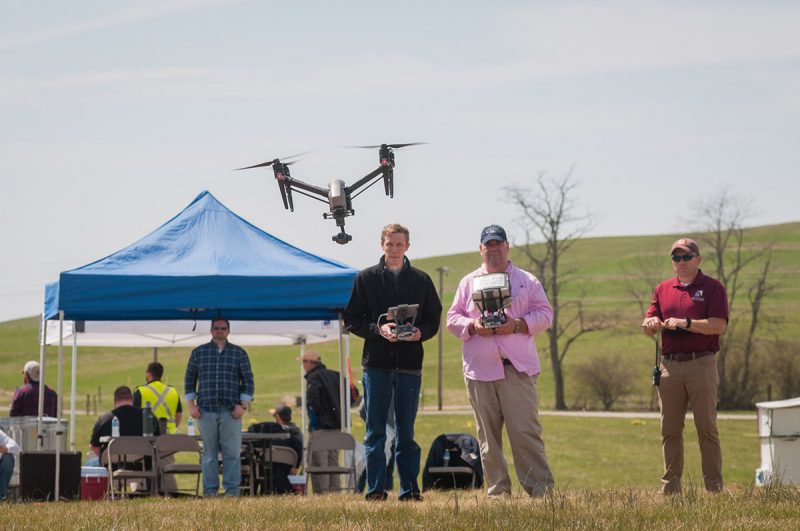 Members of the media participating in a drone-training course. 