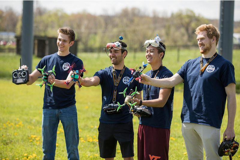 Four members of the Virginia Tech drone racing team. 